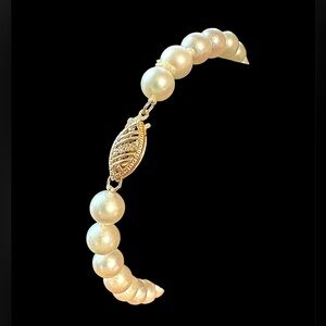 Vintage 14k Yellow Gold Faux Pearl Bracelet Filigree Clasp
